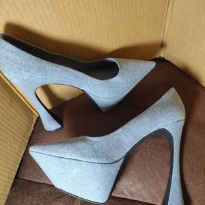Jeffrey Campbell Heels 9.5 Point Toe Platform Shoes Pumps Blue Denim Exotic